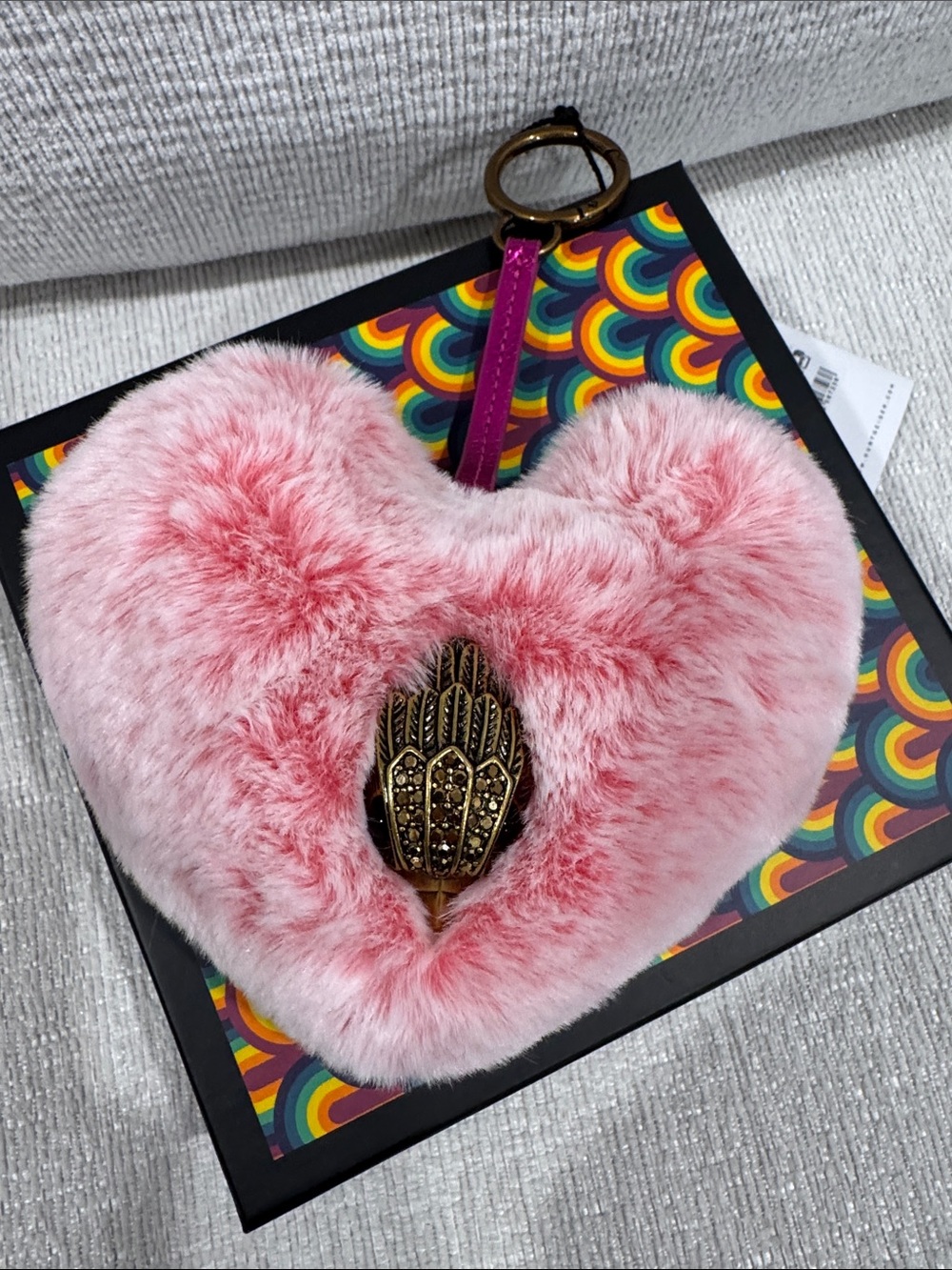 Kurt Geiger - Pink Heart Faux Fur Keychain Bag Charm